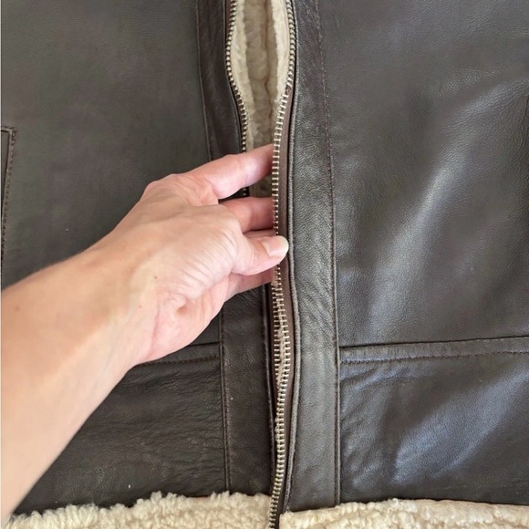 Vtg Men’s Real Shearling Leather Bomber Jacket Afghan Aviator Brown Size Small - Picture 9 of 9